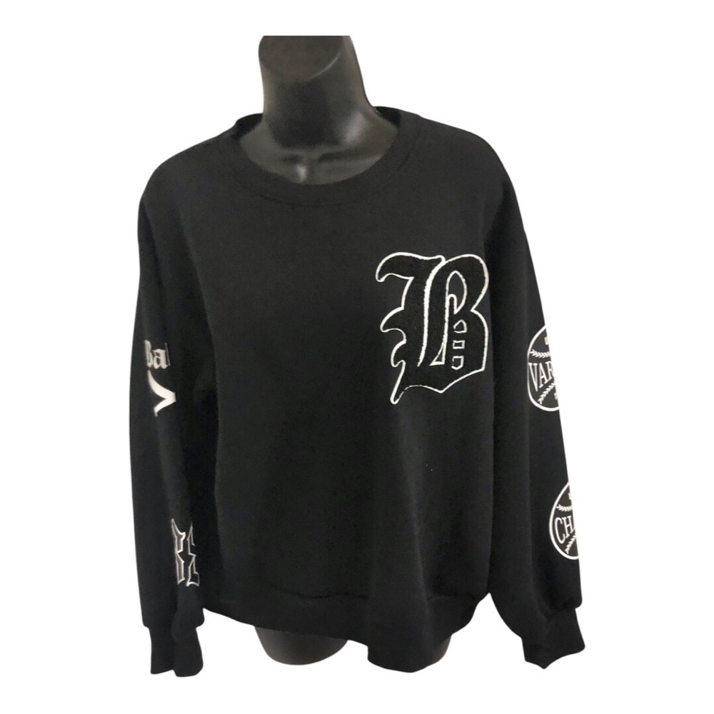 Black Multi Print Varsity Patchwork Sweatshirt Si… - image 3